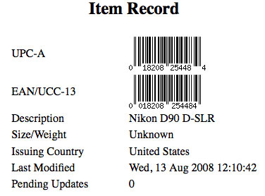 Nikon D90 kod kreskowy UPC
